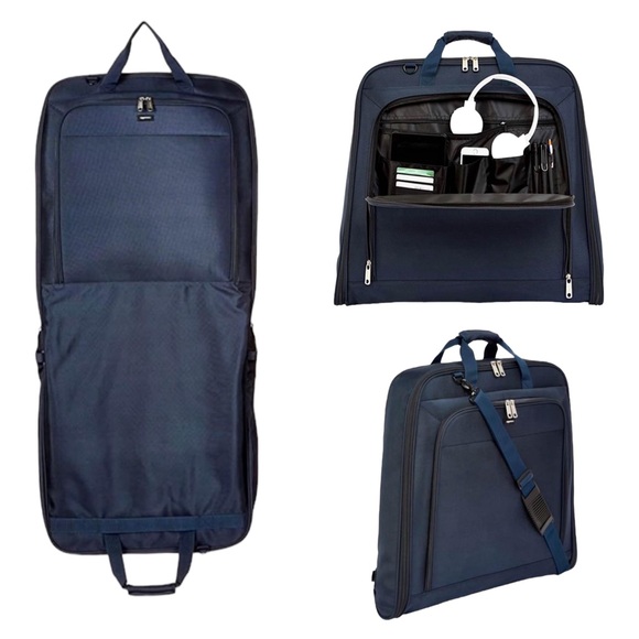 Amazon Basics Tri-Fold Garment Bag Navy Blue Suit Bag Luggage - Picture 1 of 7